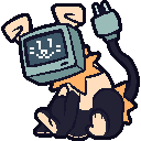 Pixel four-legged creature with a tv head and a plug tail